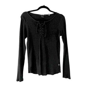 Scotch & Soda Charcoal Lace-Up Long Sleeve Tee